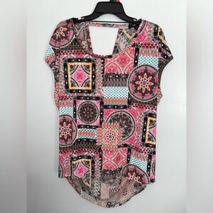 Style & Co. Pink and Brown Patterned Blouse